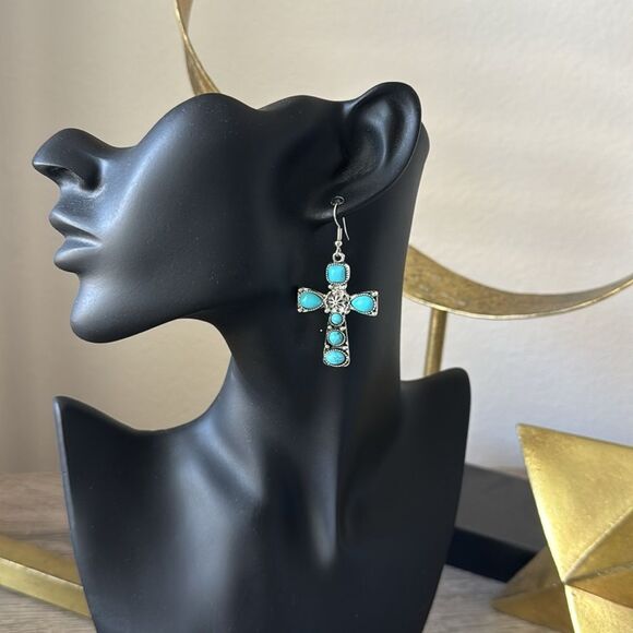 Turquoise Cross Earrings A1314 - Picture 4 of 4